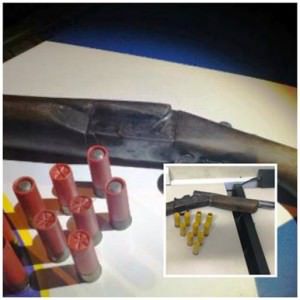Uma espingarda calibre 12 com nove munições sendo duas deflagradas e sete intactas. Foto: Divulgação