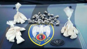 Os cães farejadores Iron, Fredo e Isaac encontraram 30 papelotes de cocaína e 40 buchas de maconha. Foto: Divulgação PM-ES